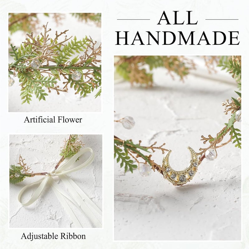 MOSTORY Woodland Flower Elf Crown - Floral Moon Headpiece for Forest Fairy Costume Women Renaissance Faire Fantasy Cosplay - Image 5